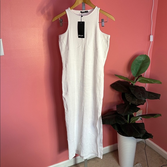 NWT Nasty Gal Standards High Ribbed Midi Dress, White, Size 8 - Picture 5 of 14